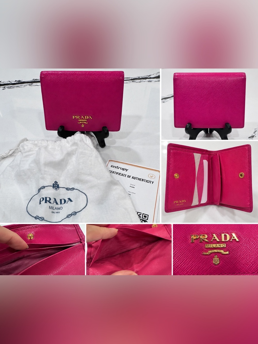 Prada Pink Saffiano Leather Wallet Authenticated w/ Dust Bag COA
